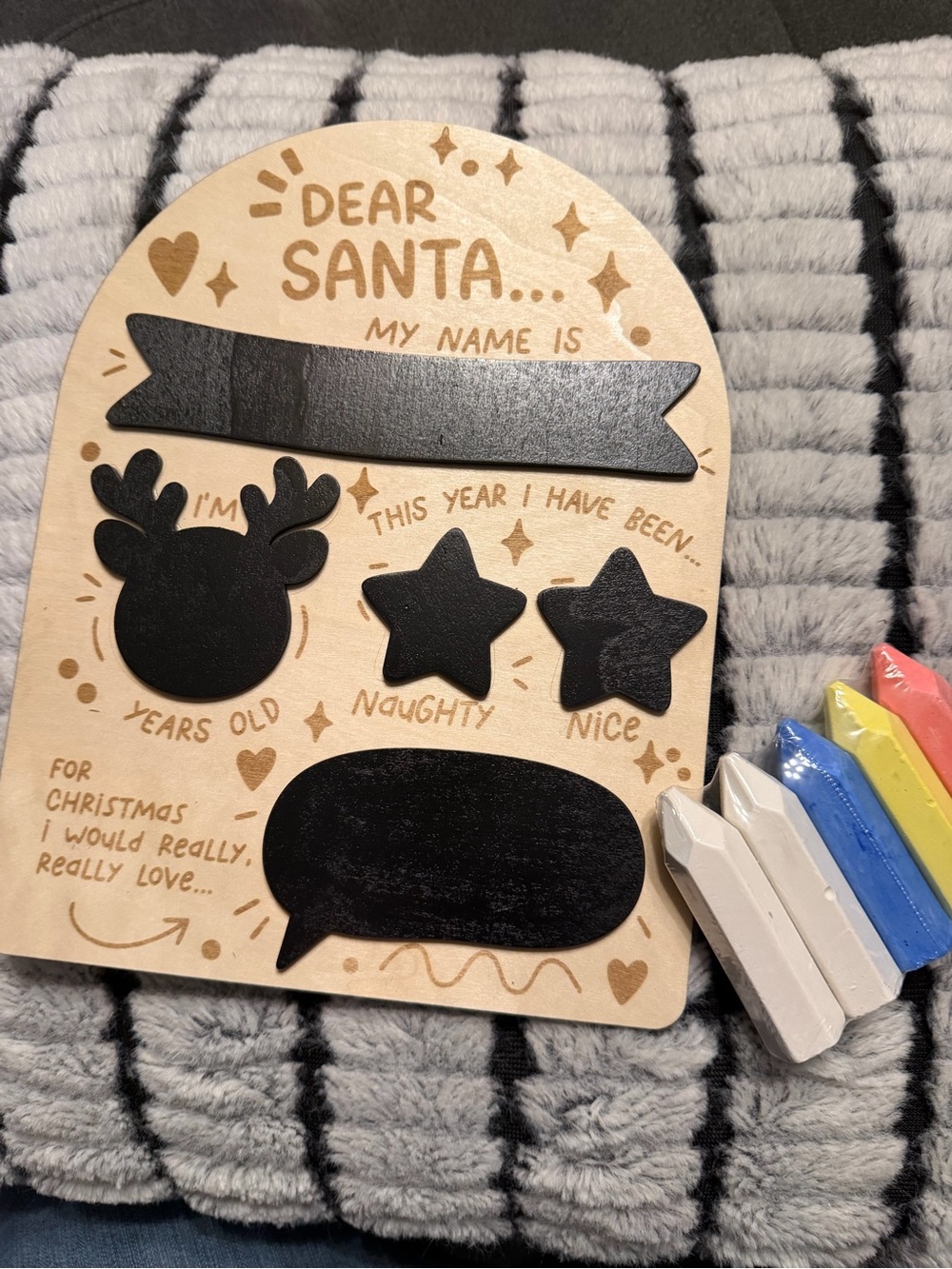 Dear Santa Wooden Chalkboard Plaque for Kids - Black